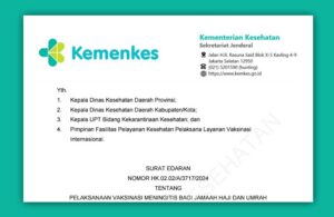 Read more about the article Surat Edaran Pelaksanaan Vaksinasi Meningitis bagi Jamaah Haji dan Umroh
