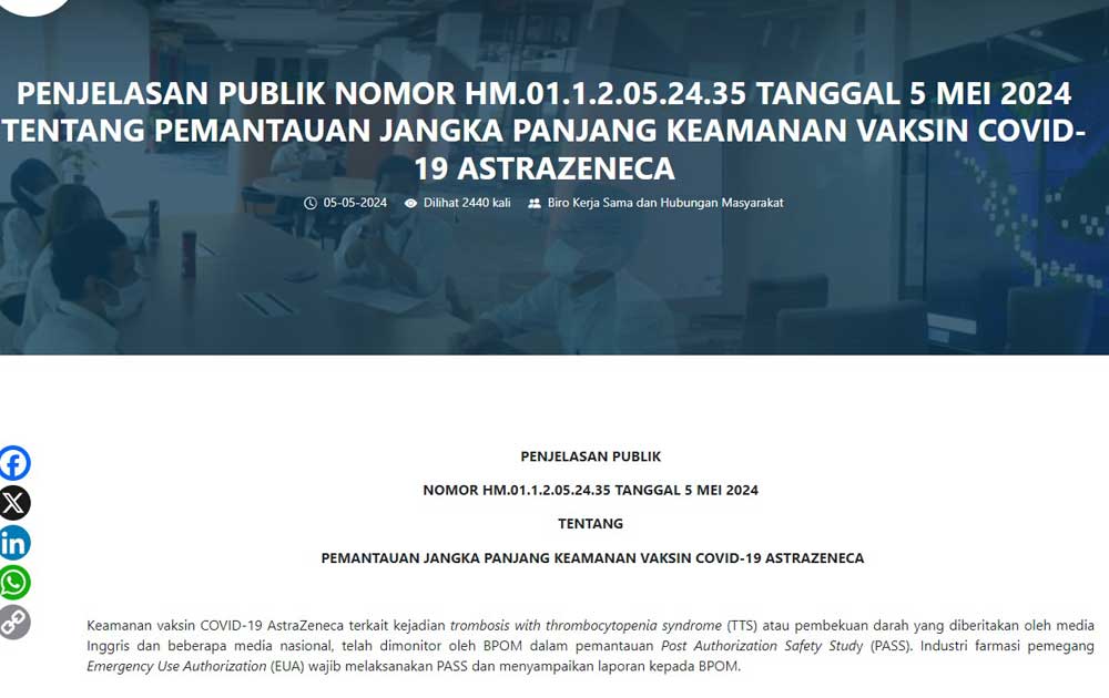 Read more about the article Pemantauan Jangka Panjang Keamanan Vaksin COVID-19 Astrazeneca
